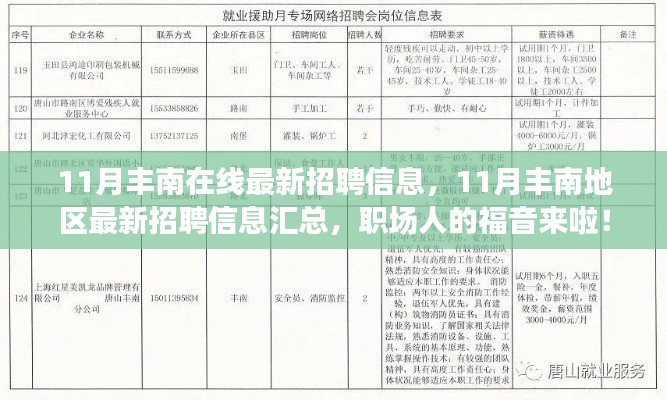 11月豐南在線最新招聘信息匯總，職場人的福音