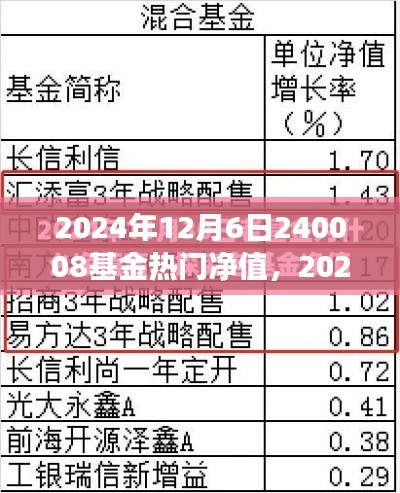 探尋基金熱門凈值背后的故事，以基金代碼240008為例（2024年12月6日）